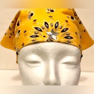 Yellow & Purple Bandana Head Scarf Headpiece Jeweled Studded Stars Lakers